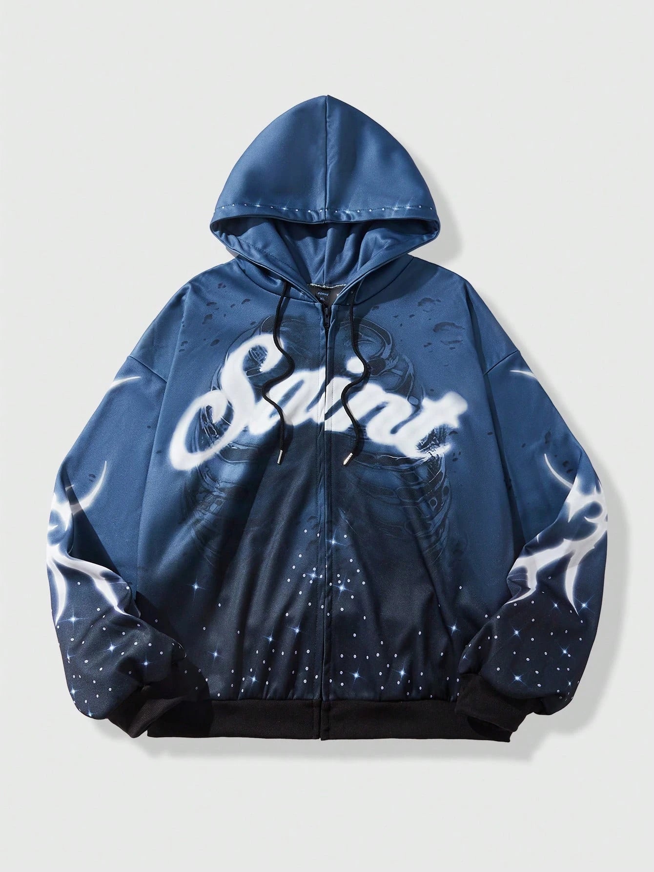 Men Drop Shoulder Zip Up Graphic Hoodie