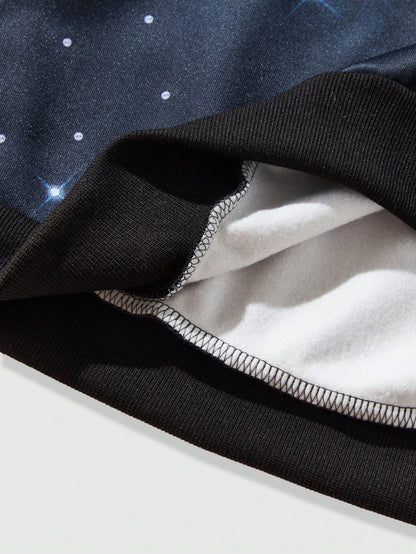 Men Drop Shoulder Zip Up Graphic Hoodie