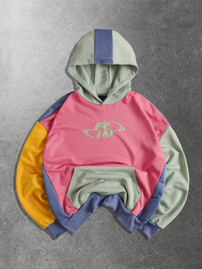 Men Colorblock Patchwork Loose Hoodie