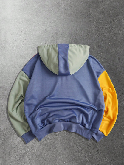 Men Colorblock Patchwork Loose Hoodie