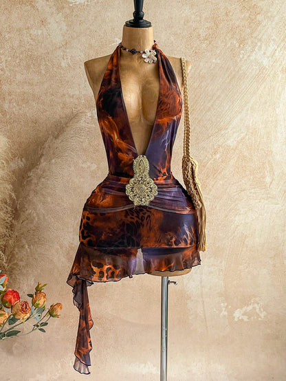 Women's Animal Print Backless Mini Dress