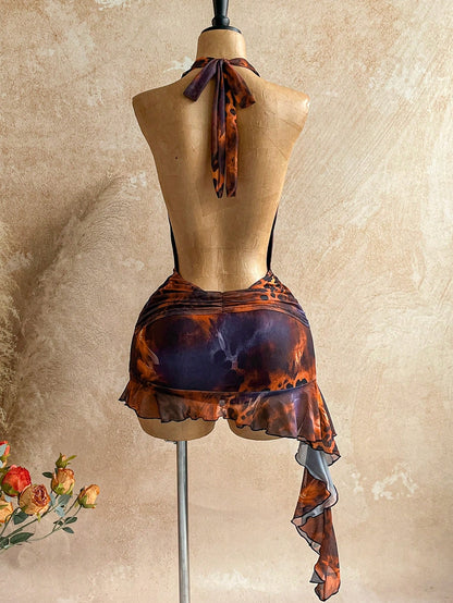 Women's Animal Print Backless Mini Dress