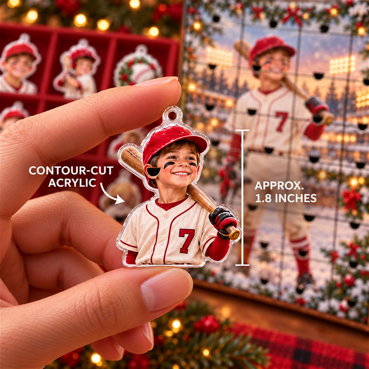 Personalized Baseball Advent Calendar with 24 Custom Photo Acrylic Ornaments, Player Number Christmas Gift for Baseball Family and Coach