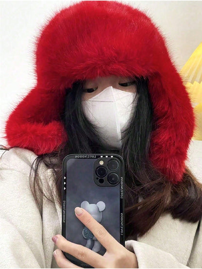 Thick Faux Fur Winter Trapper Hat Scarf Set