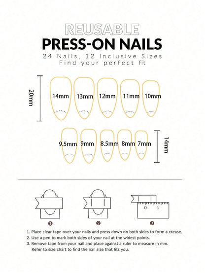 24pcs 3D Flower & Cross Long Almond Press-On Nails