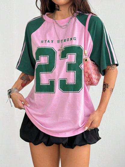 Women's Multicolored Loose Fit Knitted Short Sleeve Jersey