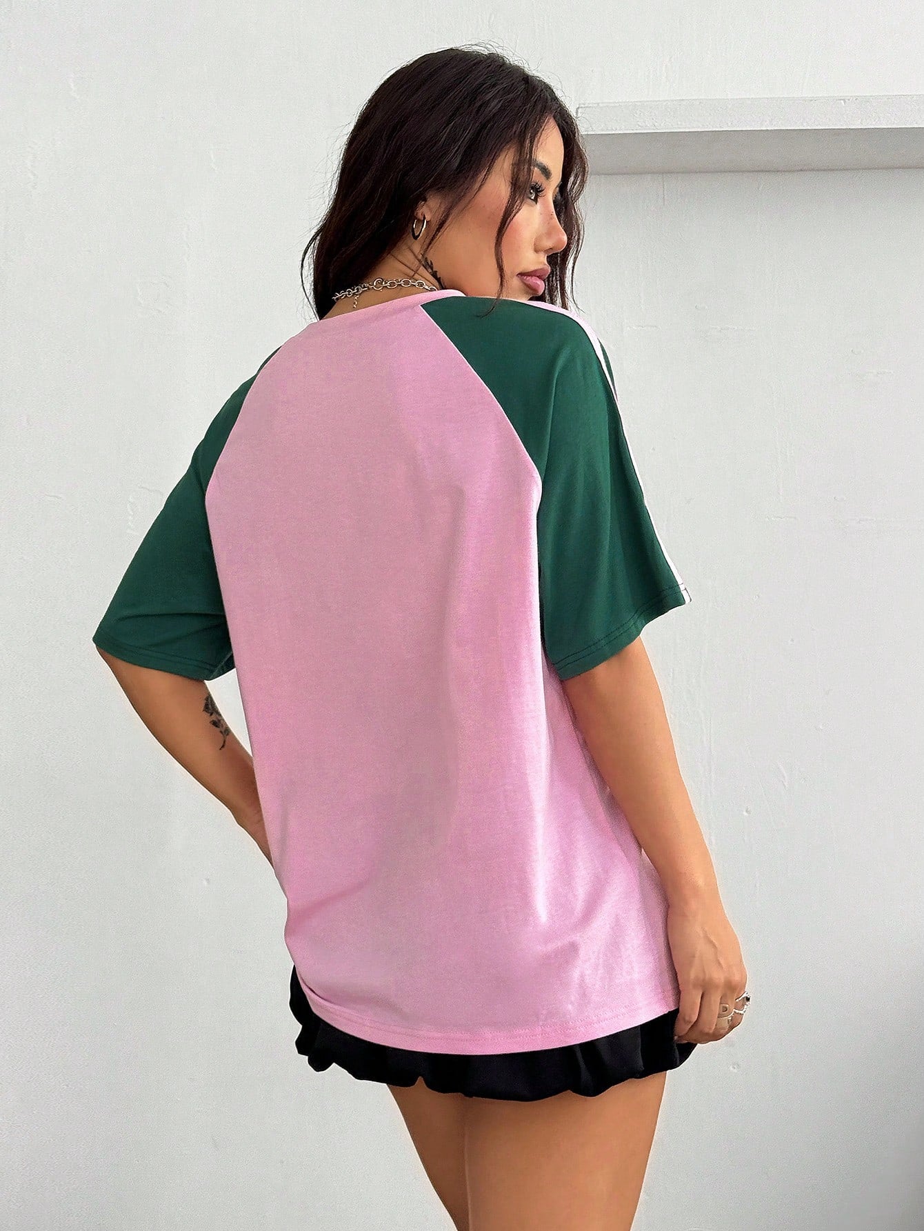 Women's Multicolored Loose Fit Knitted Short Sleeve Jersey