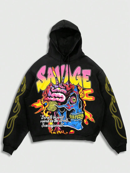 Men Streetwear Flame Head Sweatshirt