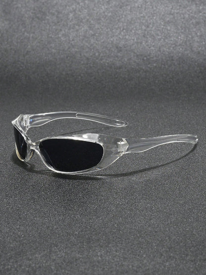 Unisex Punk Y2K Shield Fashion Glasses, Silver Frames