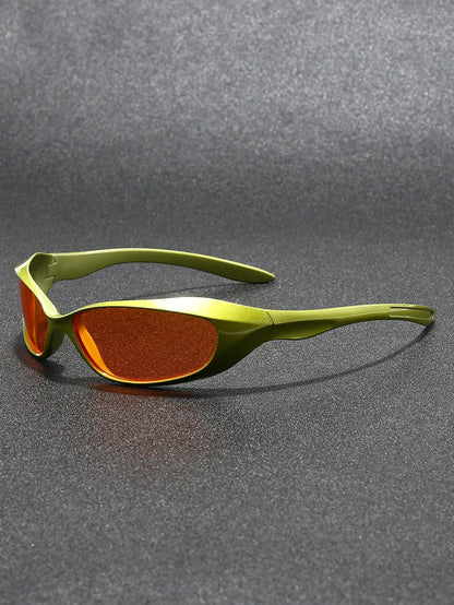 Unisex Punk Y2K Shield Fashion Glasses, Silver Frames