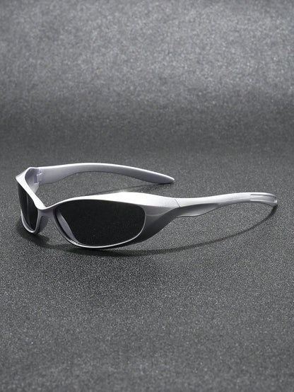 Unisex Punk Y2K Shield Fashion Glasses, Silver Frames