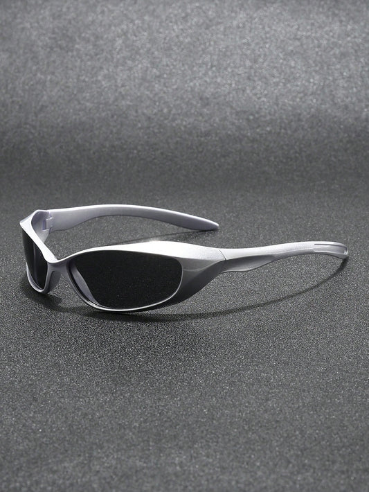 Unisex Punk Y2K Shield Fashion Glasses, Silver Frames