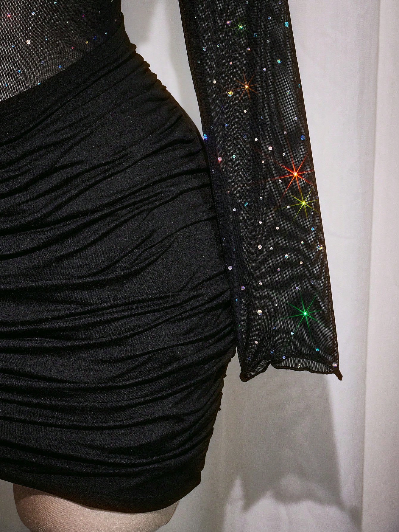 Plus Size Y2K Sequin Mesh Sheer Wrap Long Sleeve Dress