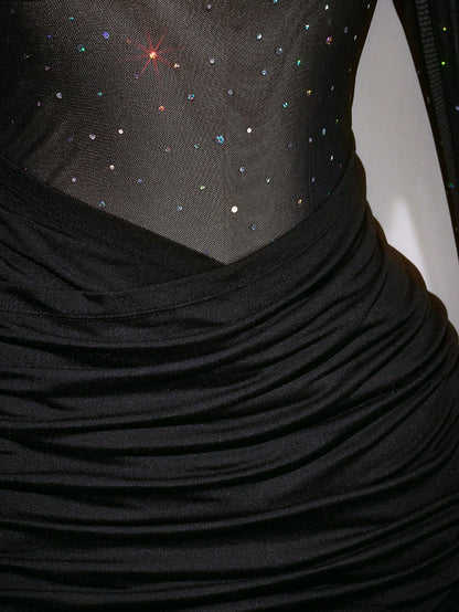 Plus Size Y2K Sequin Mesh Sheer Wrap Long Sleeve Dress