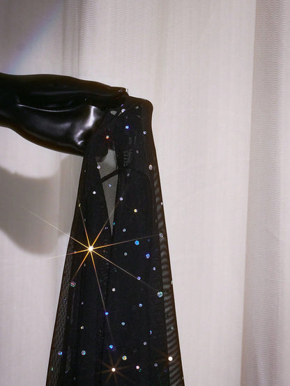 Plus Size Y2K Sequin Mesh Sheer Wrap Long Sleeve Dress