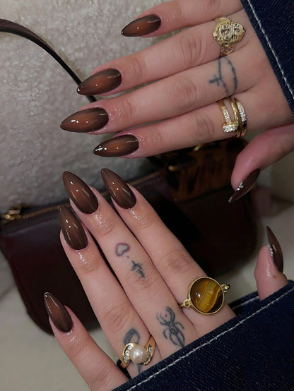 Ombre Brown Almond Press-On Nails