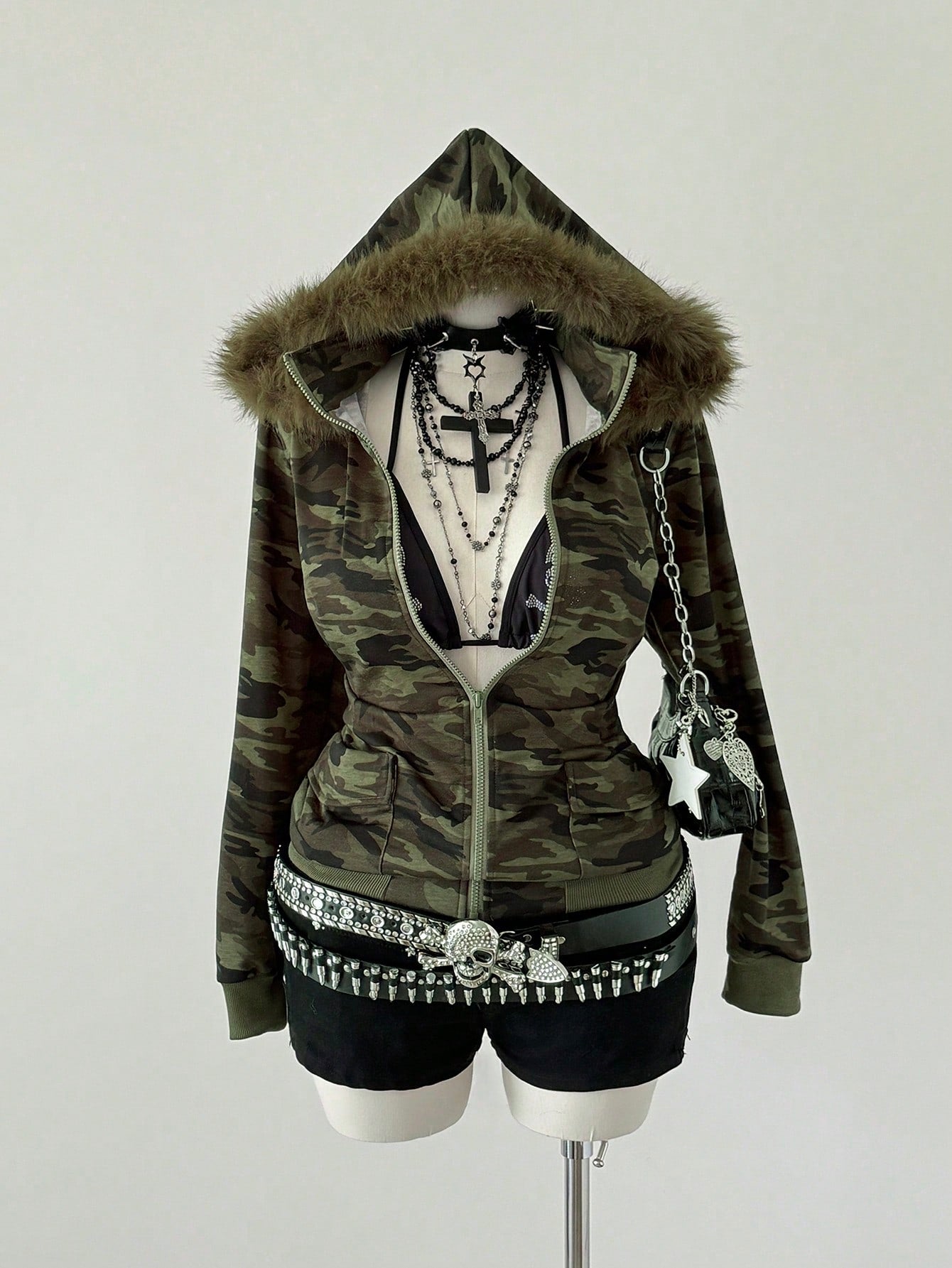 Plus Size Dark Camouflage Long Sleeve Hoodie