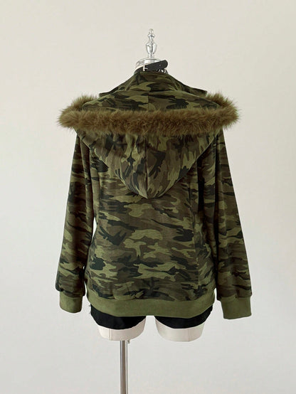 Plus Size Dark Camouflage Long Sleeve Hoodie