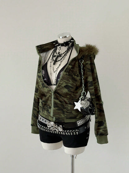Plus Size Dark Camouflage Long Sleeve Hoodie