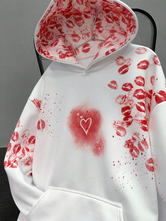 Men's Random Abstract Graphic Print Long Sleeve Hoodie