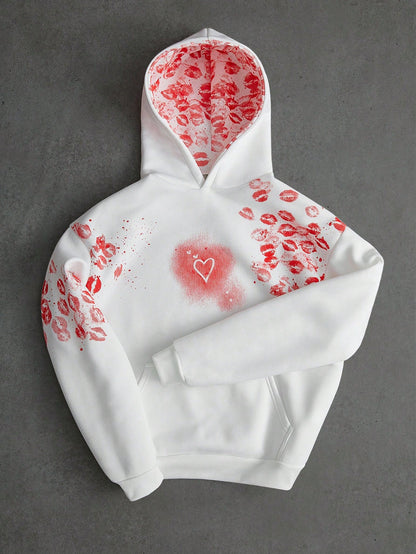Men's Random Abstract Graphic Print Long Sleeve Hoodie