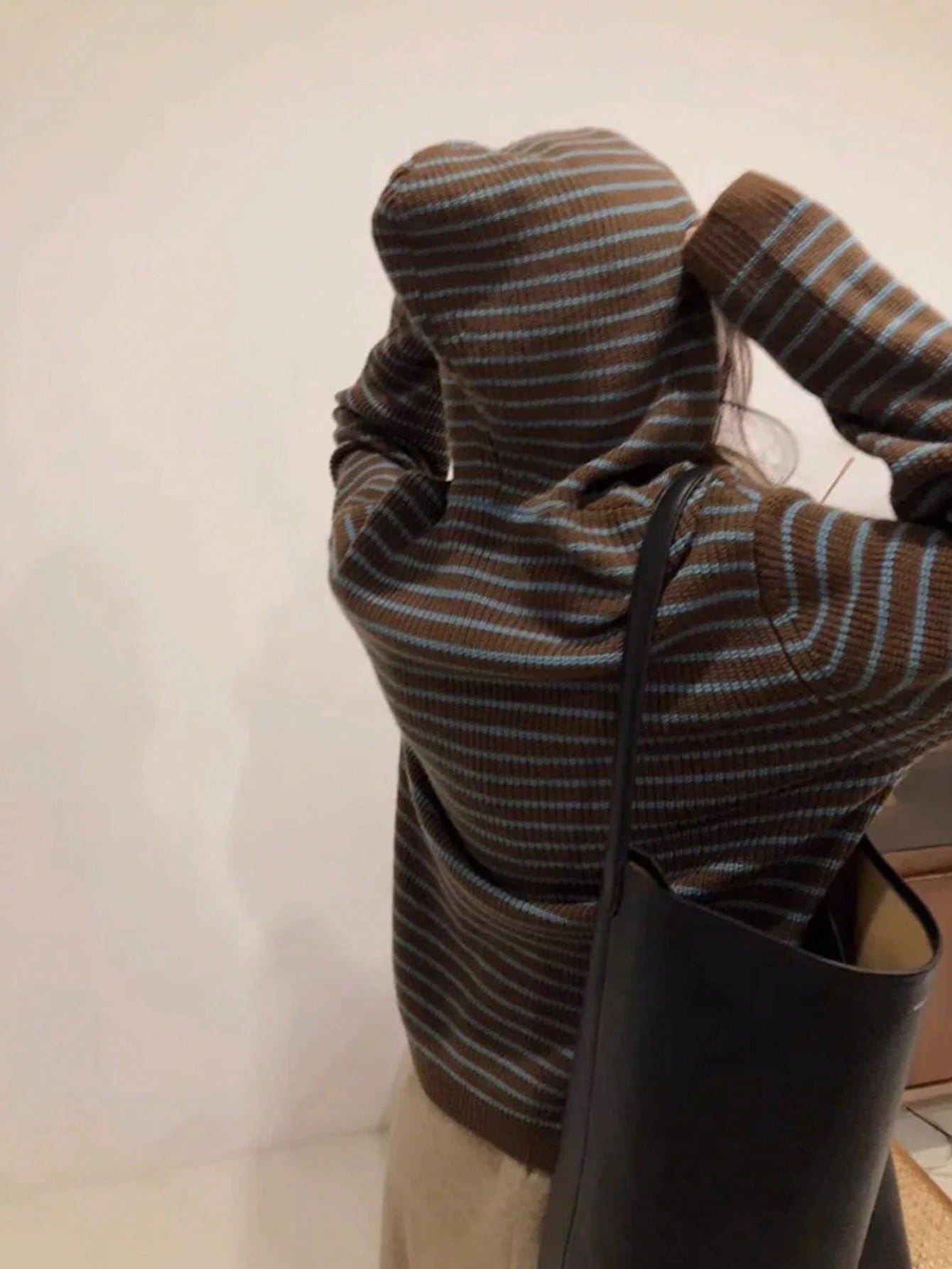 Women's Striped Minimalist Hooded Knit Sweater