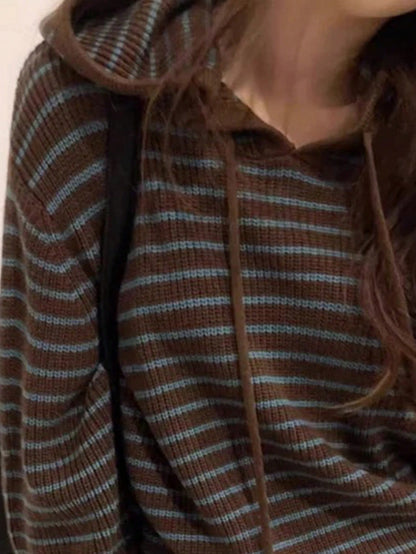 Women's Striped Minimalist Hooded Knit Sweater