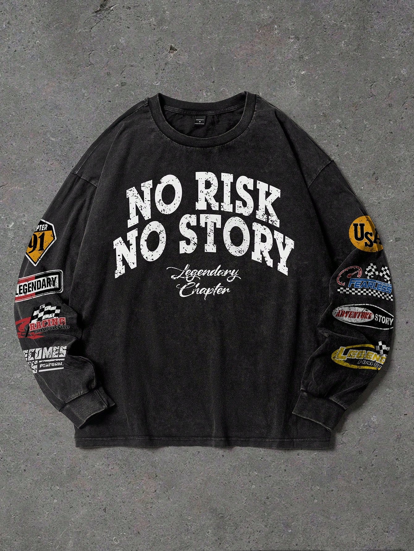 EMRG Men Dark Grey Slogan Drop Shoulder Top