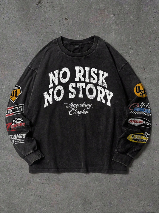 EMRG Men Dark Grey Slogan Drop Shoulder Top