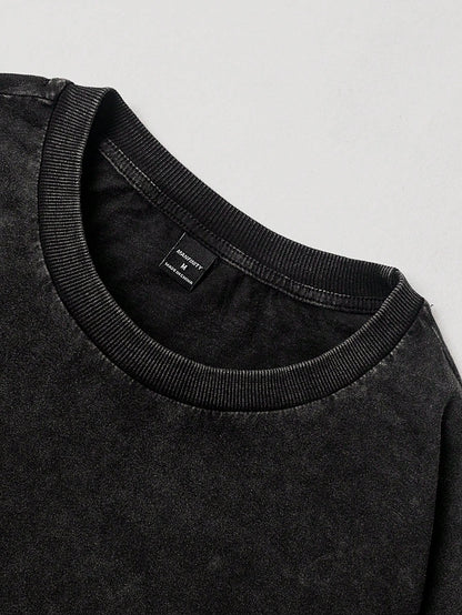 EMRG Men Dark Grey Slogan Drop Shoulder Top