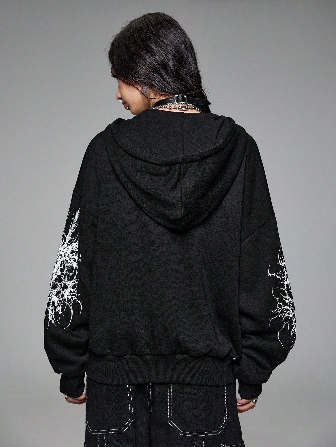 Grunge Punk Virgin Mary Thorn Fleece Hoodie