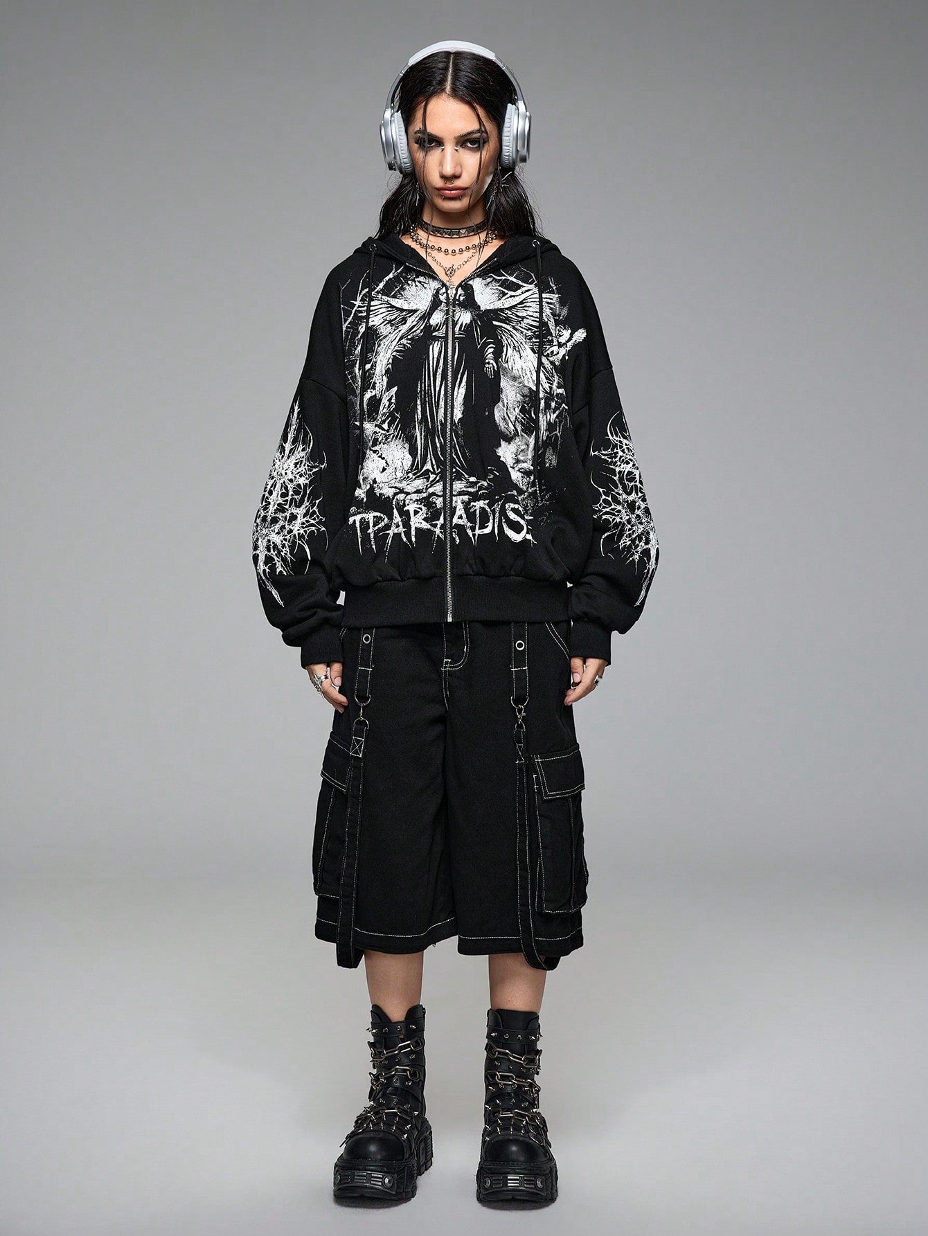 Grunge Punk Virgin Mary Thorn Fleece Hoodie