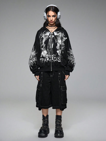 Grunge Punk Virgin Mary Thorn Fleece Hoodie