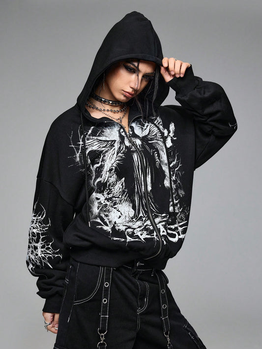 Grunge Punk Virgin Mary Thorn Fleece Hoodie