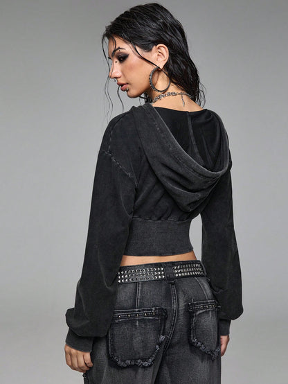 Grunge Punk Union Jack Studded Cropped Sweatshirt