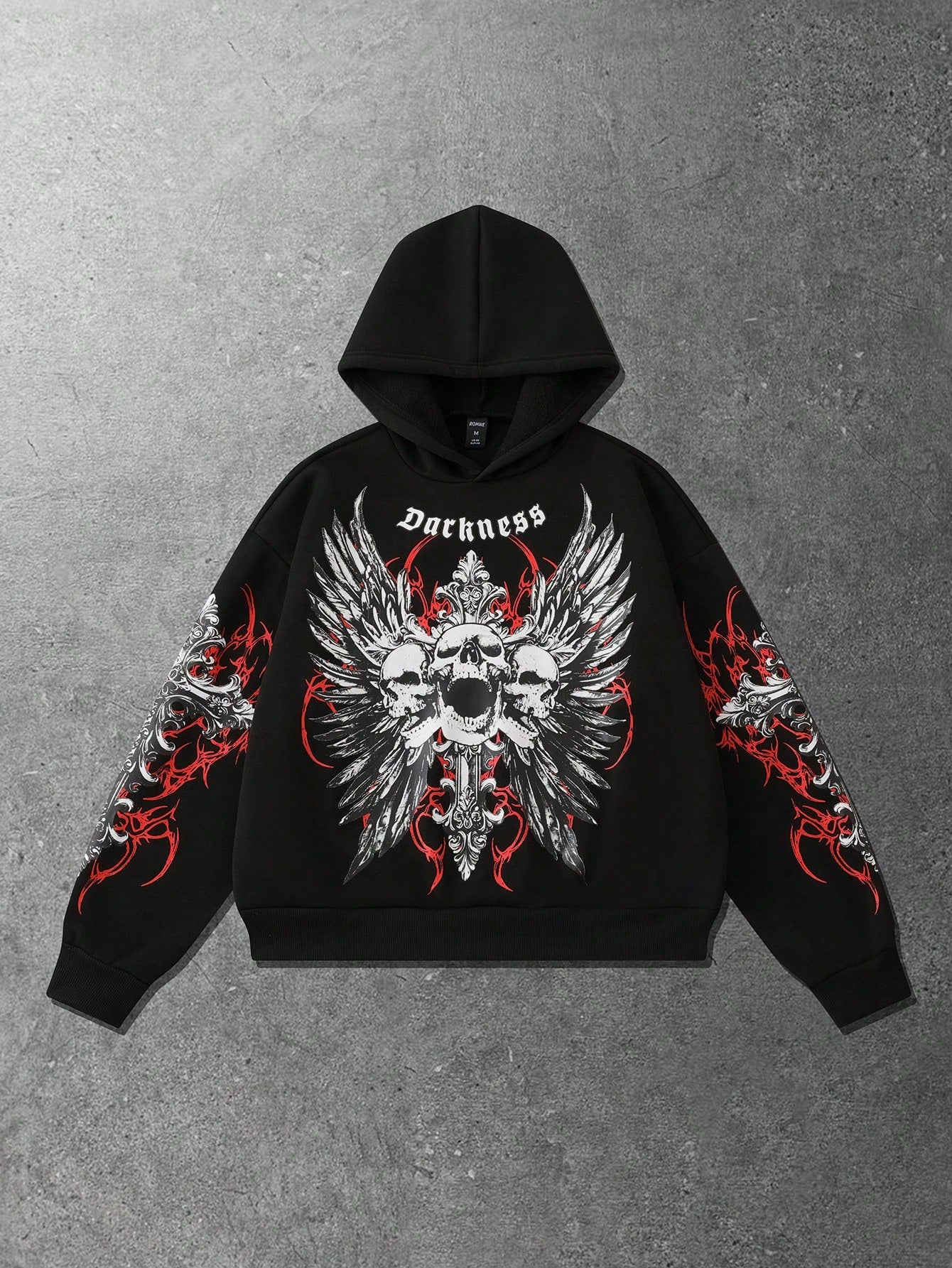 Men Goth Skull Loose Cropped Hoodie
