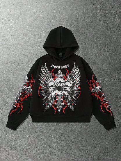 Men Goth Skull Loose Cropped Hoodie