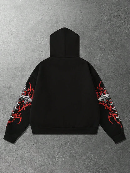 Men Goth Skull Loose Cropped Hoodie