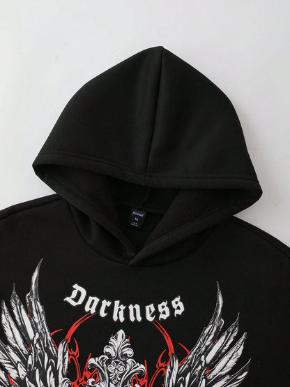 Men Goth Skull Loose Cropped Hoodie