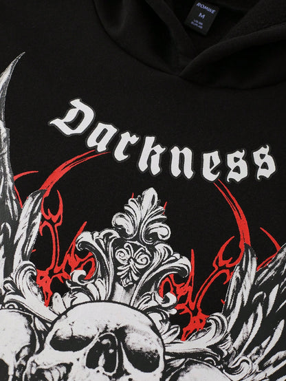 Men Goth Skull Loose Cropped Hoodie