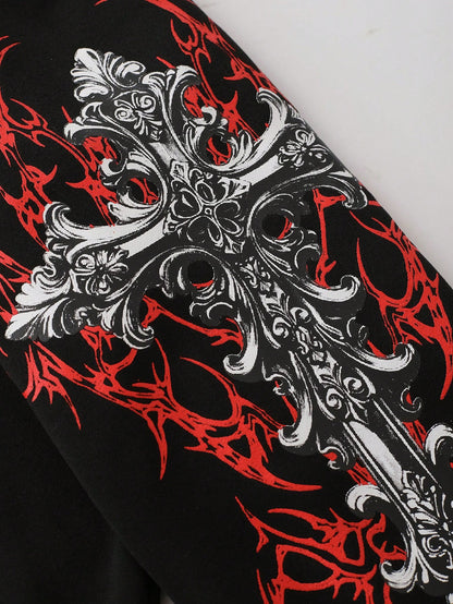 Men Goth Skull Loose Cropped Hoodie