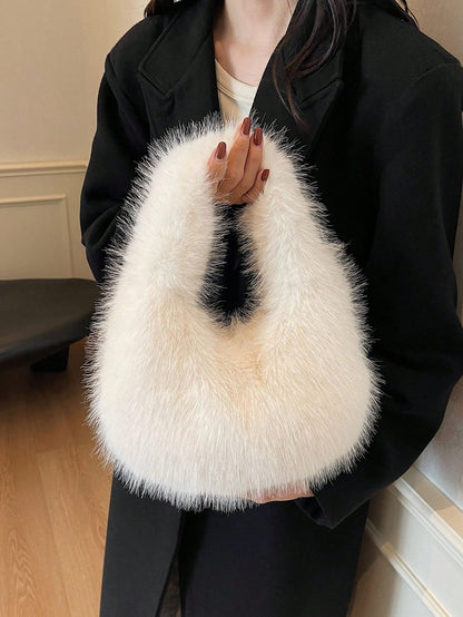 Fashionable Y-Shaped Plush Tote Bag Cute Winter Handbag