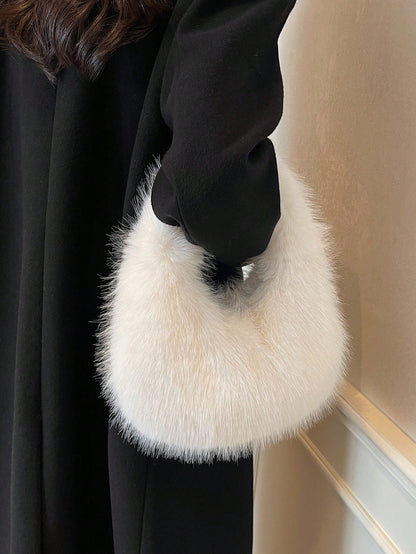 Fashionable Y-Shaped Plush Tote Bag Cute Winter Handbag