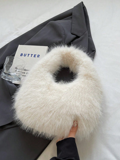 Fashionable Y-Shaped Plush Tote Bag Cute Winter Handbag