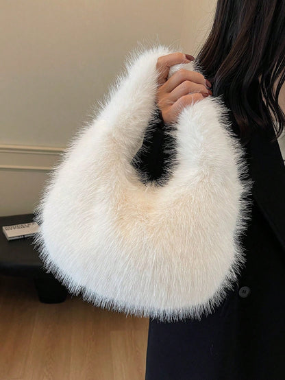 Fashionable Y-Shaped Plush Tote Bag Cute Winter Handbag