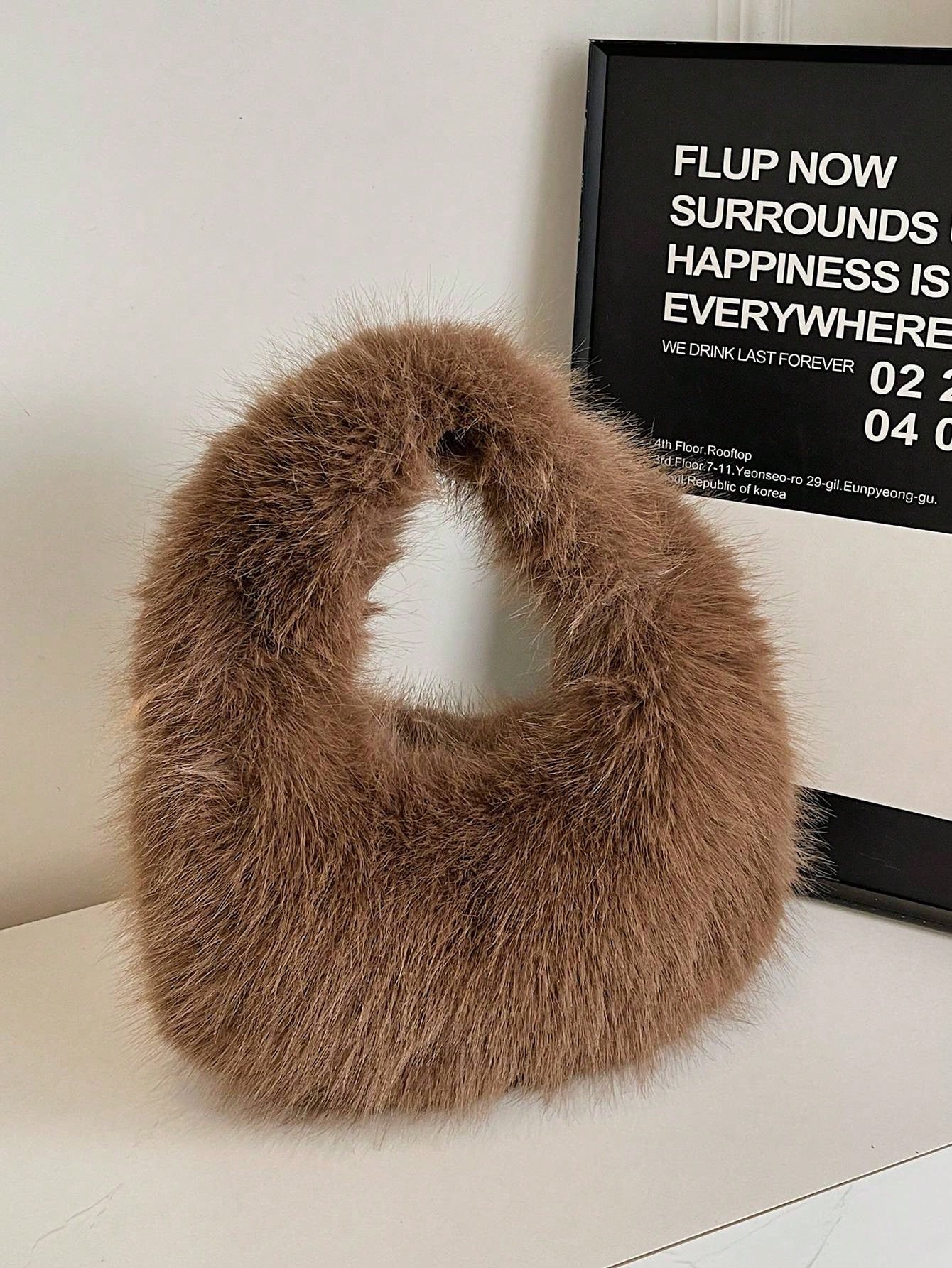 Fashionable Y-Shaped Plush Tote Bag Cute Winter Handbag