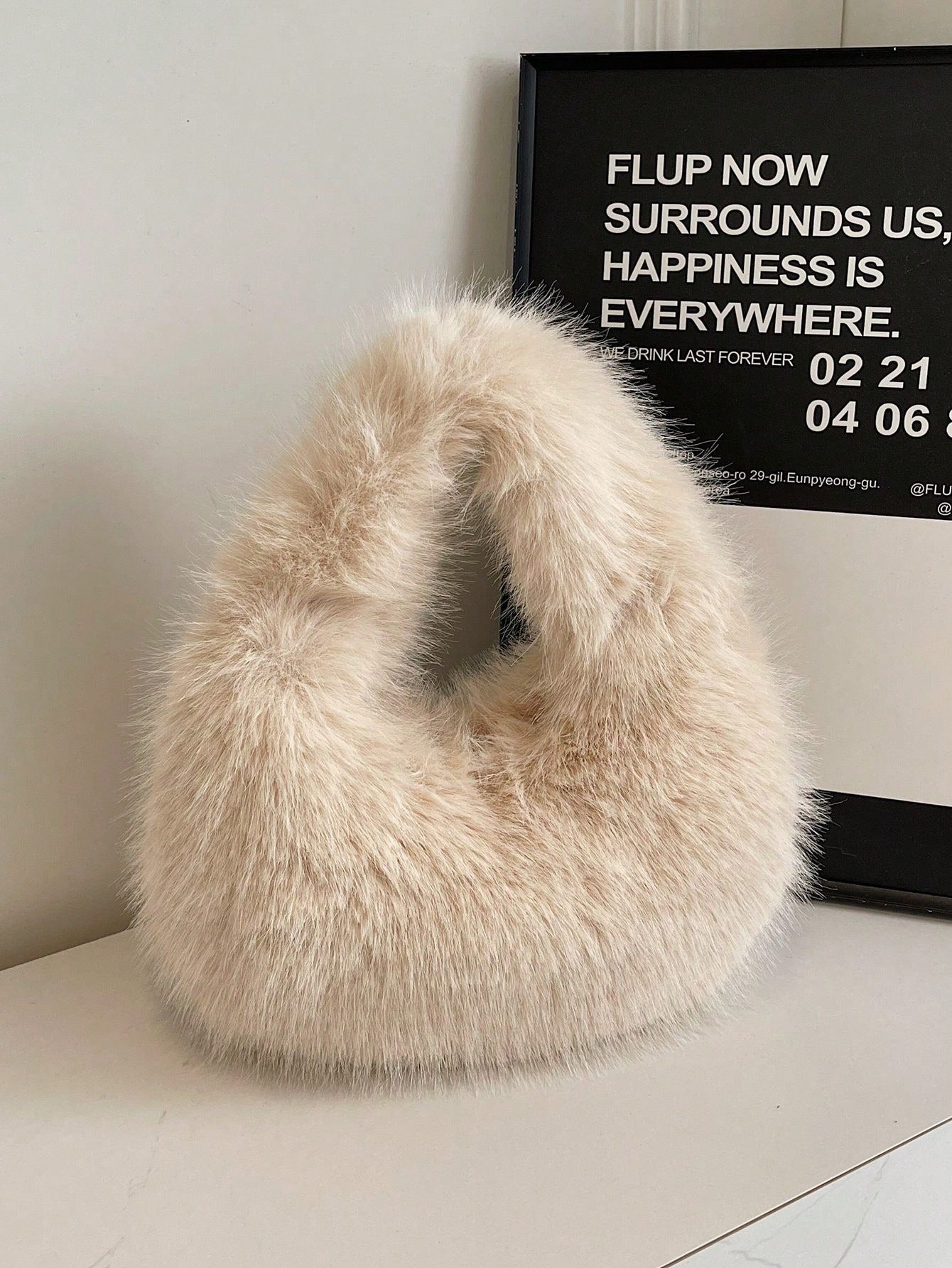 Fashionable Y-Shaped Plush Tote Bag Cute Winter Handbag