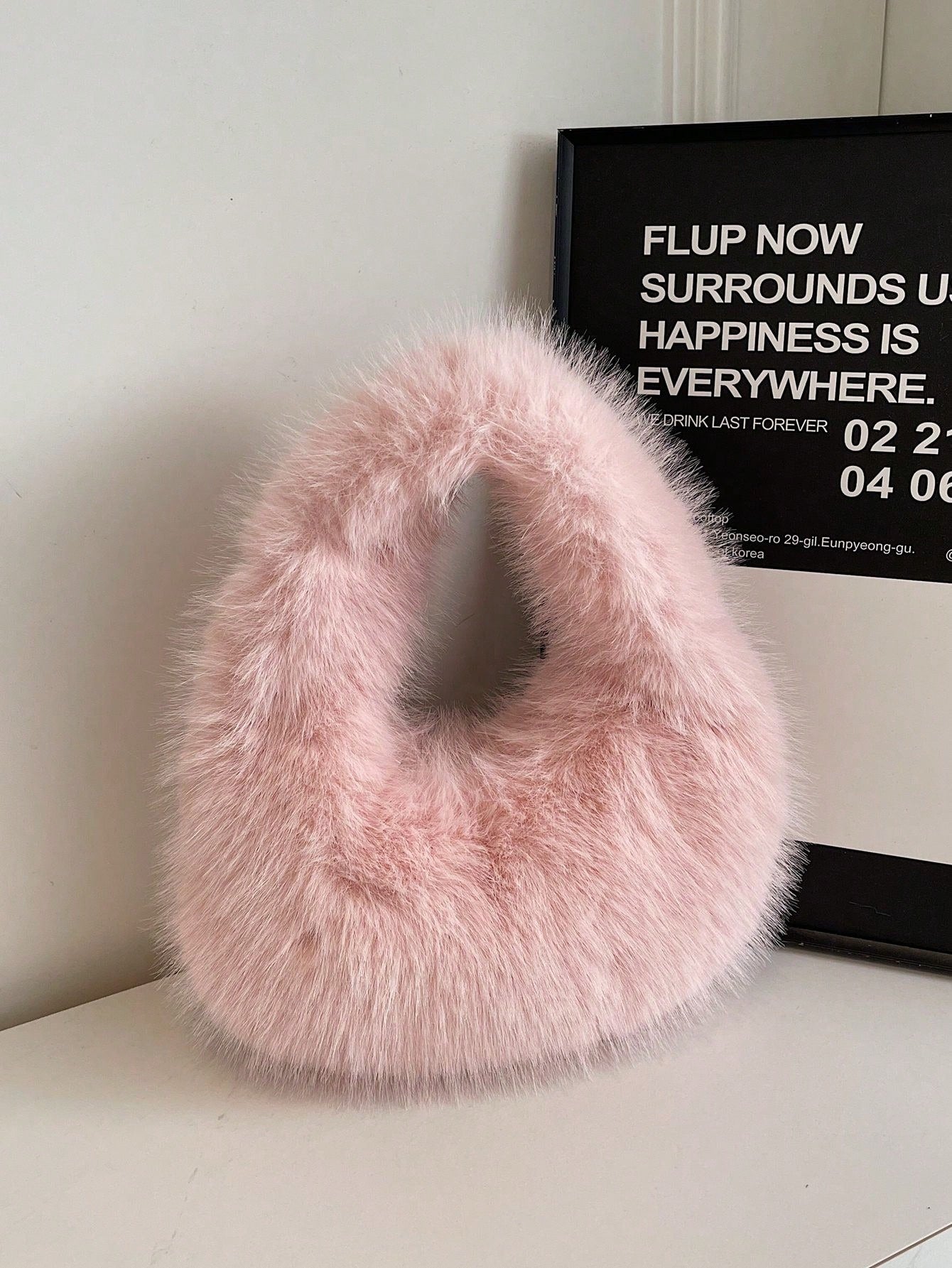 Fashionable Y-Shaped Plush Tote Bag Cute Winter Handbag