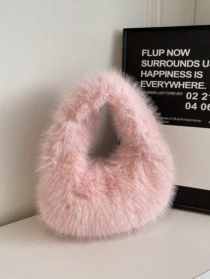 Fashionable Y-Shaped Plush Tote Bag Cute Winter Handbag