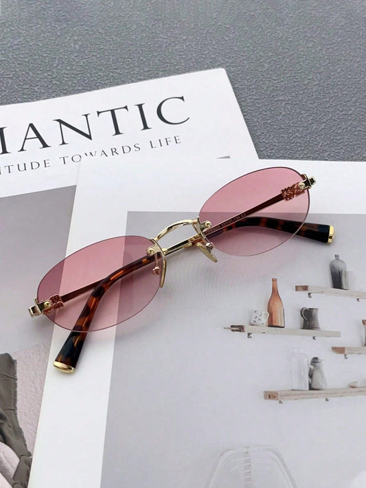 Small Oval Frameless Retro Glasses with Metal Letter
